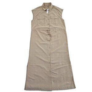 Old Navy Tan Women's Size M Tall Utility Midi Waist Defined Shirt Dress  NWT NEW